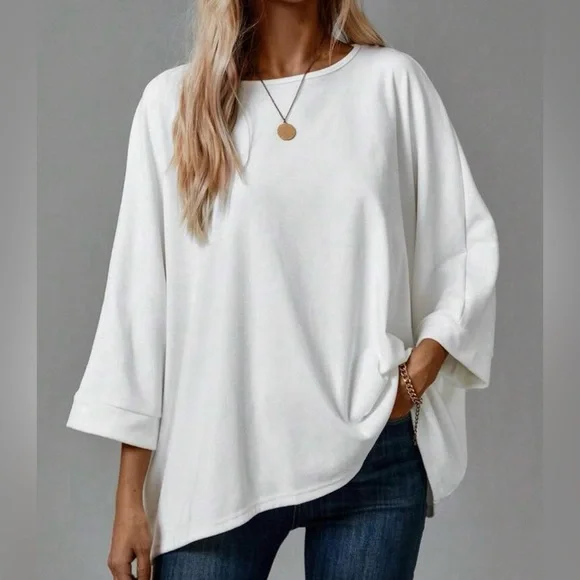 OVERSIZED Back To Basics Women's White Casual Top - Picture 5 of 8